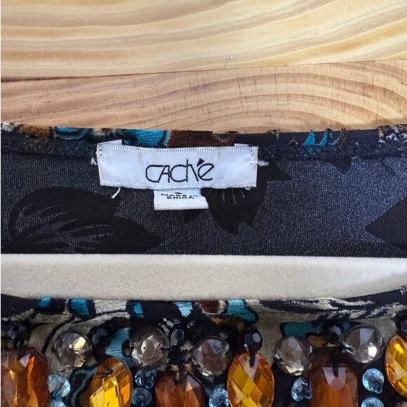 CACHE Y2K Beaded Velvet Lightweight Sweater. Paisley, Leaves, Floral. Size: S - Picture 2 of 6